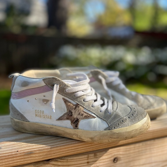 Golden Goose Mid Star Sneakers - White, Purple, and Brown Leopard 37 - Picture 3 of 6